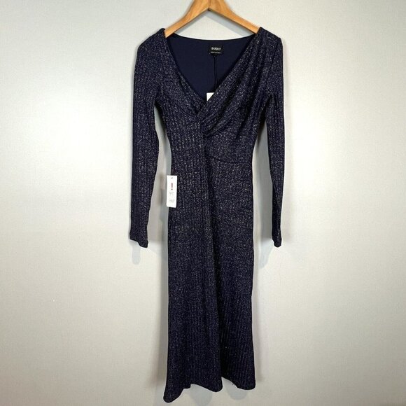 Bardot Lurex Rib Midi Dress in Navy Lurex Metallic Sparkle Womens size Small NWT - Picture 2 of 9
